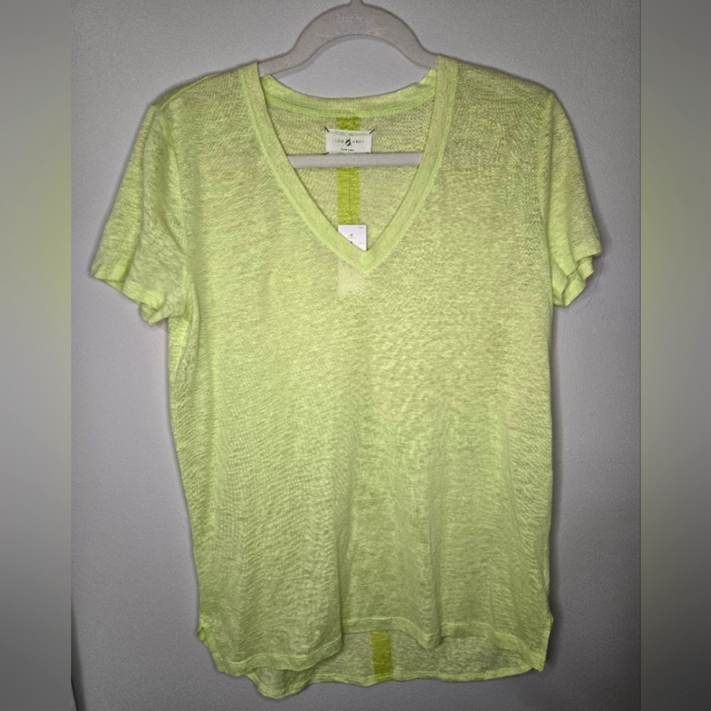 Lou and Grey Loft top tshirt Linen Florescent yellow green NWT size small